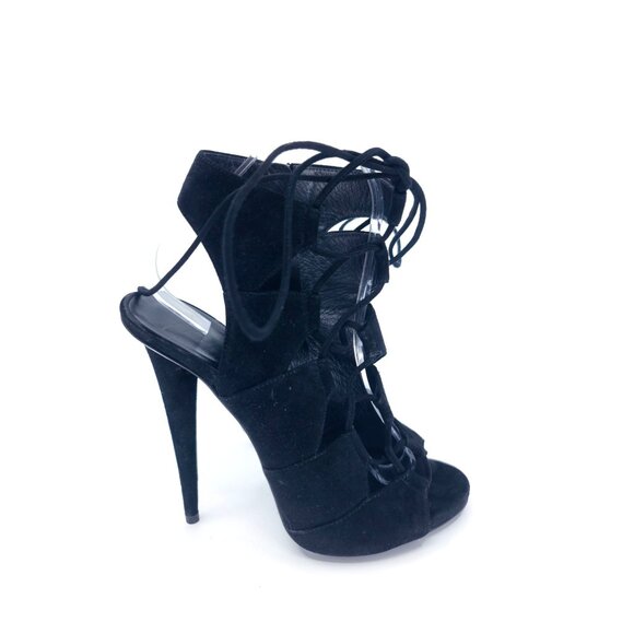 Giuseppe Zanotti Black Suede Lace Up Open Toe Booties Size 38 - Picture 1 of 8